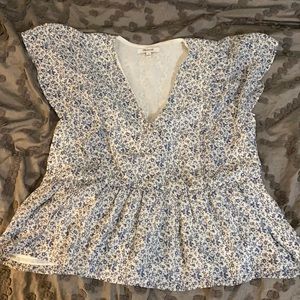 Madewell Georgette Ruffle-Sleeve Peplum Top Floral